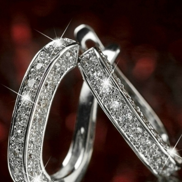 HP NEW Luxury 925 Silver Diamond oval Huggie Earrings - Picture 4 of 6